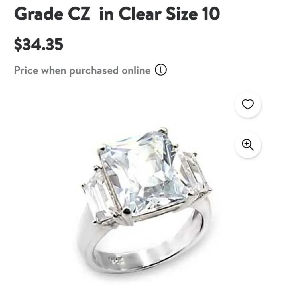 Womans  Sterling Silver 925  Square Highly Polished‎ C.Z.  Sz 5 New - Picture 7 of 10